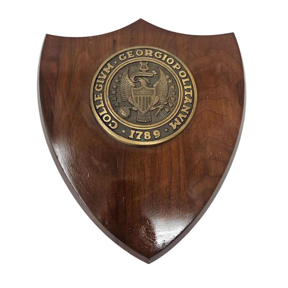 Vintage Georgetown College Wooden Shield Plaque Seal Brass Academia Alum